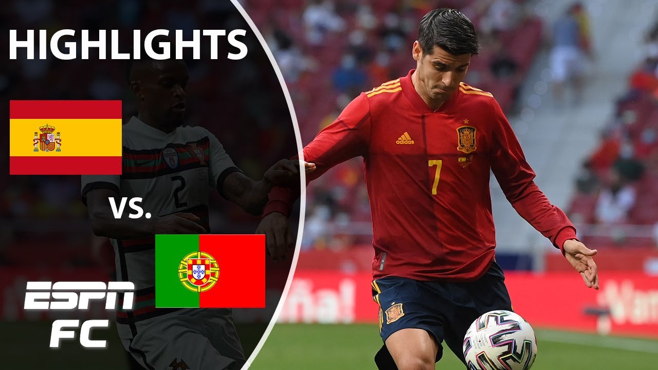 Alvaro Morata frappe la barre transversale lors du match nul entre l'Espagne et le Portugal |  Faits saillants |