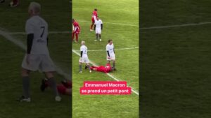 ecris un titre de vidéo en français à partir de celui ci : 🤭emmanuel macron se prend un petit pont #football