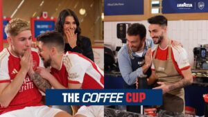 ecris un titre de vidéo en français à partir de celui ci : what was that?! 😅 | jorginho, smith rowe and vieira take on the lavazza coffee cup challenge!